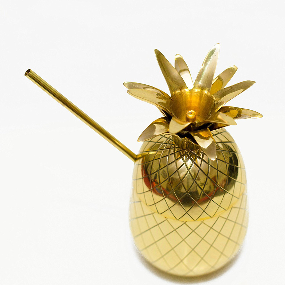Stainless steel pineapple cocktail mug with straw
