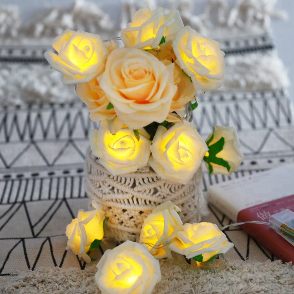 2AA Battery Powered Indoor LED Rose Flower String Lights 