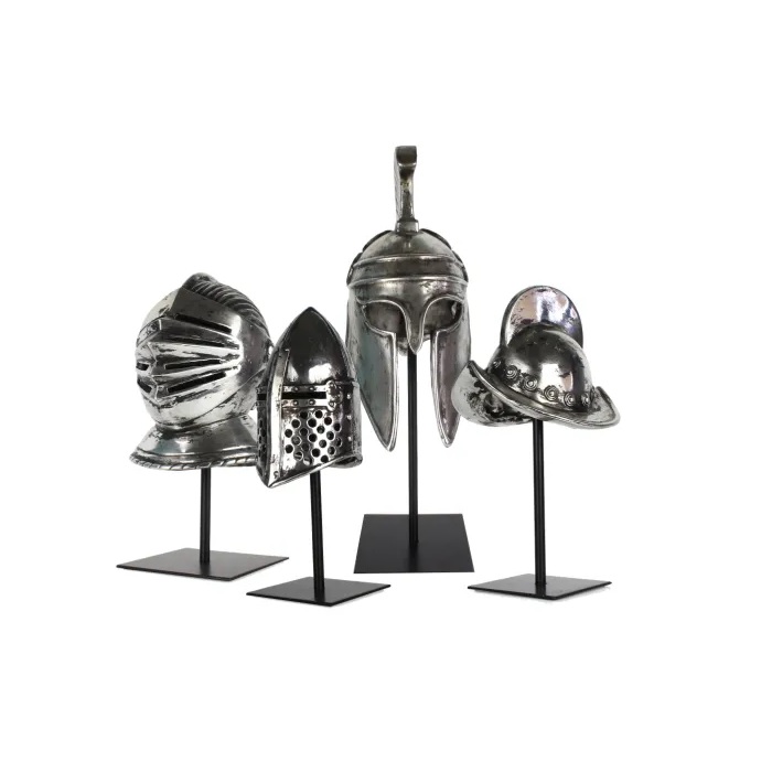 Resin Medieval Armor Silver Roman Soldier War Helmet Home Decor