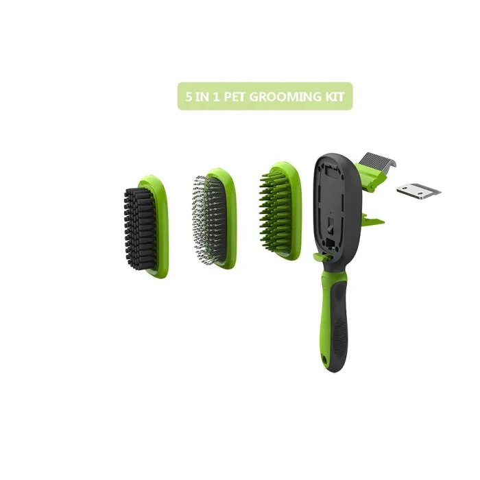 Pet Hair Grooming Tool Double Sided Massage Deshedding Dematting Pin and Bristle Brush Comb Set for All Breeds Dogs Cats