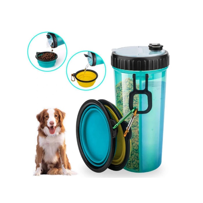 Portable Travel Dispenser Carrier Dog Feeder Bowl Outdoor Travel Feeder Drinking 2 in 1 Dog Water Bottle