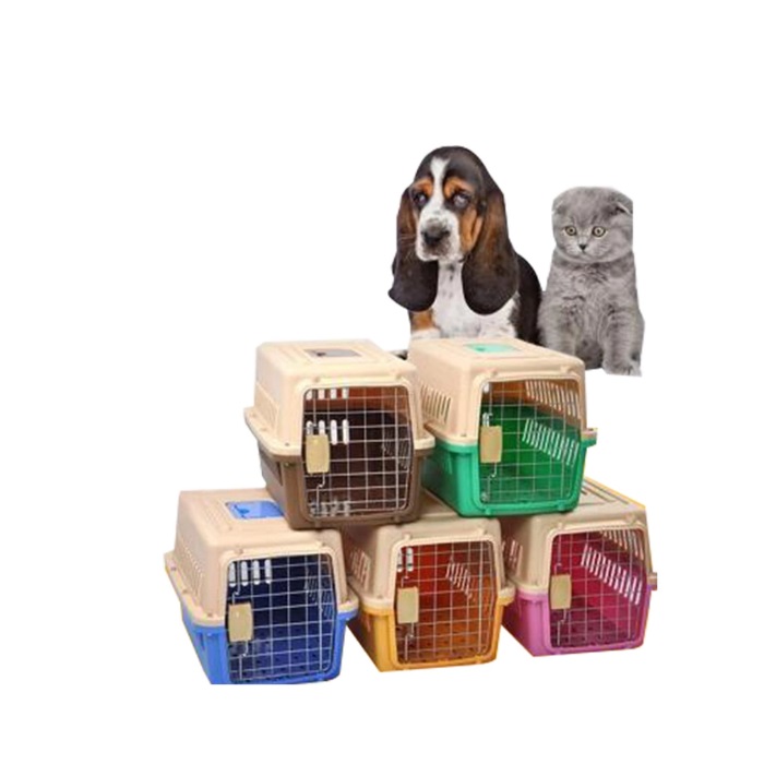 Easy to Carry Dog Cat Plastic Travel Box Metal Pet Cages Portable Traveling Cage