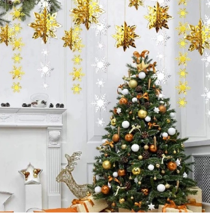 Festival Decoration Paper Hanging Ornament Tree Pendants with Snowflake Design Christmas Party Decoration